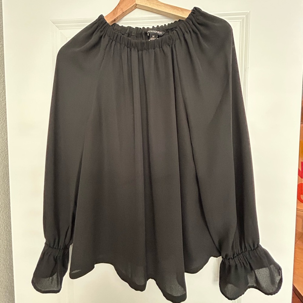 Banana Republic Black Ruffled Bell Sleeve Blouse